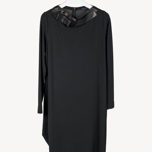 Marie Saint Pierre Black Crepe Leather-Bow Long-Sleeve Dress